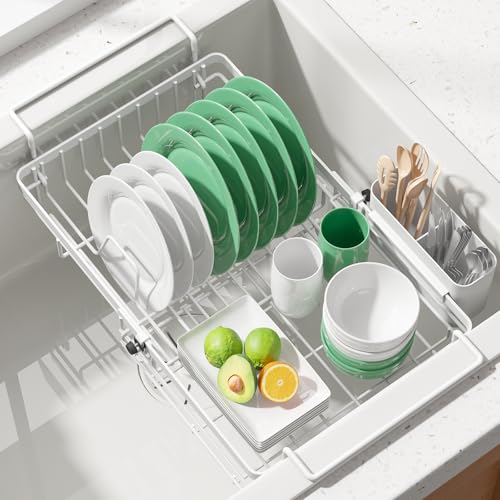 Kitsure Expandable in-Sink or Over-Sink Dish Drying Rack, Large, White