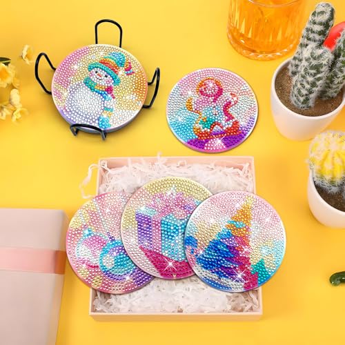 Image of ZTOTZ Diamond Art Coasters Kits with Holder,8pcs Christmas Snowman Diamond Painting Coasters,DIY Festival Diamond Art Coasters Craft for Adult Beginner for Christmas Holidays Gift(Elk Deer,Snowflake)