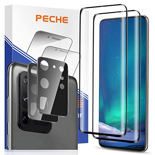 [4 PACK] PECHE Samsung Galaxy S20 Ultra 2pcs Tempered Screen Protectors and 2pcs Tempered Glass Camera Lens Protectors for Samsung Galaxy S20 Ultra 5G 6.9