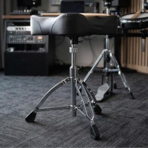 Image of Kadence DRTH-BKJ01 Touring Series Saddle Style Drum Throne | Ergonomic Contoured Seat | 360 Swivel | Height Adjustable Double-Braced Tripod Base | Black