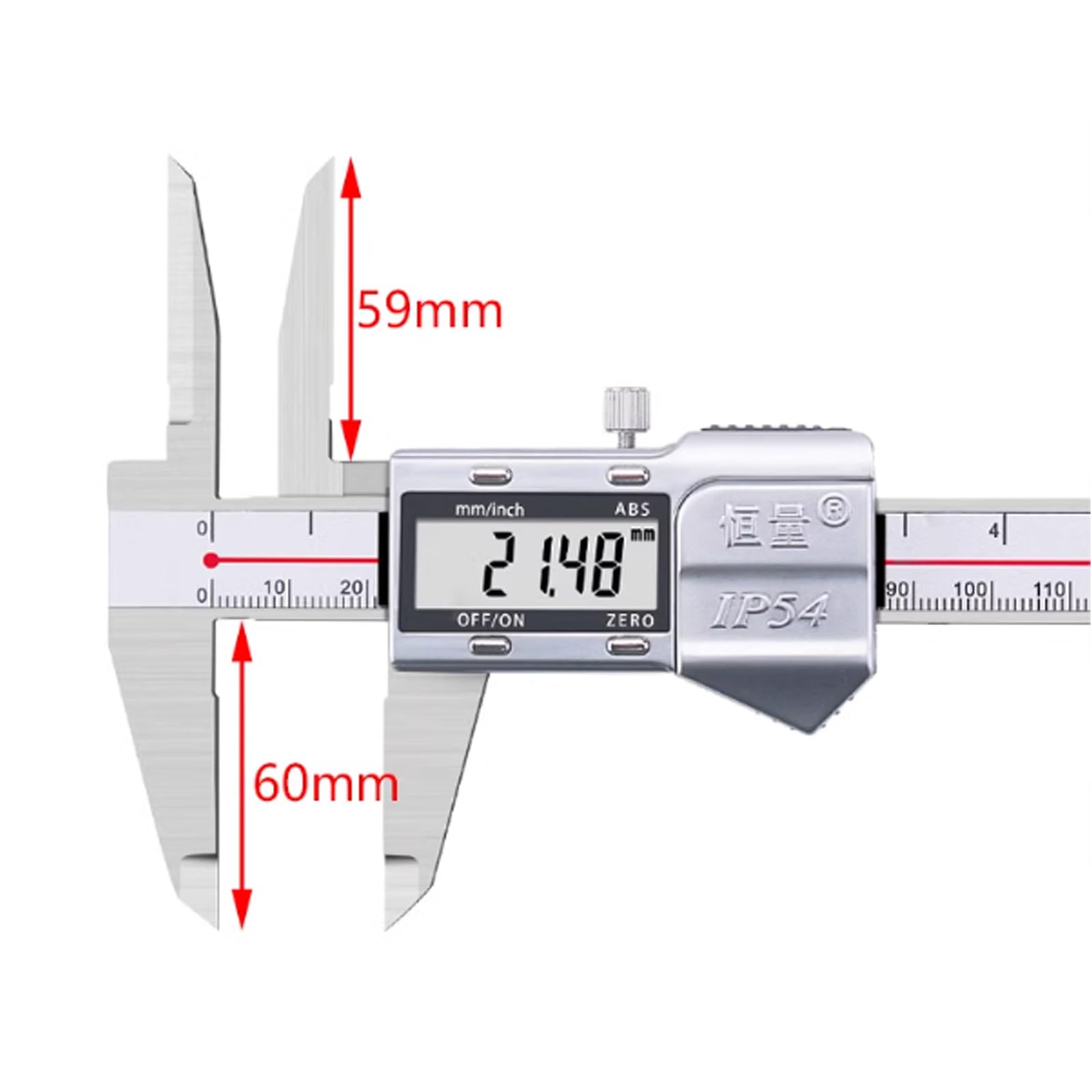 Digital Messschieber 300 mm mit extra langen Messspitzen, Langkiefer Schieblehre Digitales Messwerkzeug mit großem LCD-Display, metrisch/imperial, Edelstahl (0-300mm)
