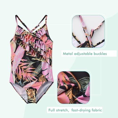 Image of Moon Tree Girls One Piece Swimsuits Ruffle Swimwear Beach Bathing Suit 2-14 Years