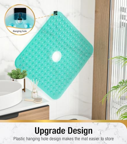 Image of HITSLAM Shower Bathtub Mat Non Slip, 24 inchx 24 inch Bath Mat for Tub, Soft PVC Shower Mats for Inside Shower with Suction Cups and Center Drain Hole, Machine Washable Bathroom Floor Mat, Green