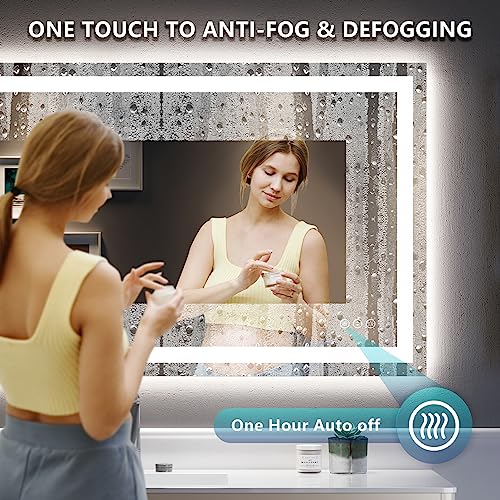 Image of 40x32 Inch LED Bathroom Mirror with Lights Front and Backlit Lighted Vanity Mirror for Bathroom Wall with 3 Colors Dimmable Anti-Fog Memory Shatter-Proof IP54 Waterproof Horizontal /Vertical