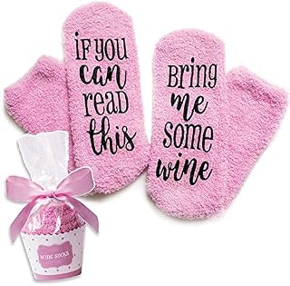 Livole Wine Socks Gifts Set If You Can Read This Bring Me Some Wine, Cupcake Gift Packaging, Funny Warm Cotton Socks, Romantic Birthday Present for Sister Wife Women Hostess Housewarming Wine Lover