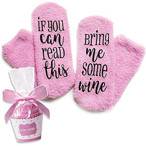 Livole Wine Socks Gifts Set If You Can Read This Bring Me Some Wine, Cupcake Gift Packaging, Funny Warm Cotton Socks, Romantic Birthday Present for Sister Wife Women Hostess Housewarming Wine Lover Cover
