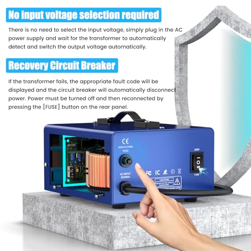Image of 3000 watt Voltage Conversion Transformer Heavy-Duty Step-up /Step-Down AC 110V /120V /220V /240V Power Conversion, with resettable Circuit Breaker Protection, with US Power Cord, LCD Display