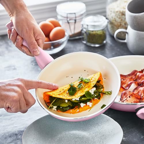 Image of GreenPan Rio Hard Anodized Healthy Ceramic Nonstick, 7 inch 9.5 inch and 11 inch 3 Piece Frying Pan Skillet Set, Soft Grip Handle, PFAS-Free, Dishwasher Safe, Oven Safe, Pink