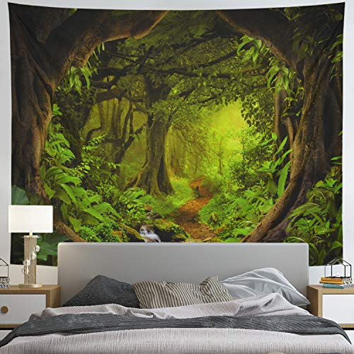 Tushelia Forest Tapestry Nature Tree Cave Tapestry Wall Hanging Misty Forest Tapestry Stream Through Rainforest Tapestry Landscape Wall Tapestry Jungle Creek Psychedelic Tapestry For Living Room thumb #2