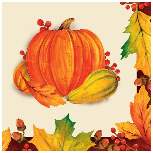 Creative Converting656352 18 Count Beverage Napkins, Harvest Blessings, Ivory/Orange/Burgundy