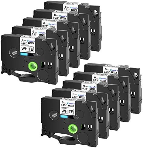 USUPERINK 10 Pack Compatible for Brother P-Touch Label Maker Tape TZ-211 TZe-211 TZe211 TZ211 Black on White 6mm TZe TZ Tape 0.23'' 1/4 inch Laminated Label for PT-D210 H110 H100 D400 D600 D200 P700