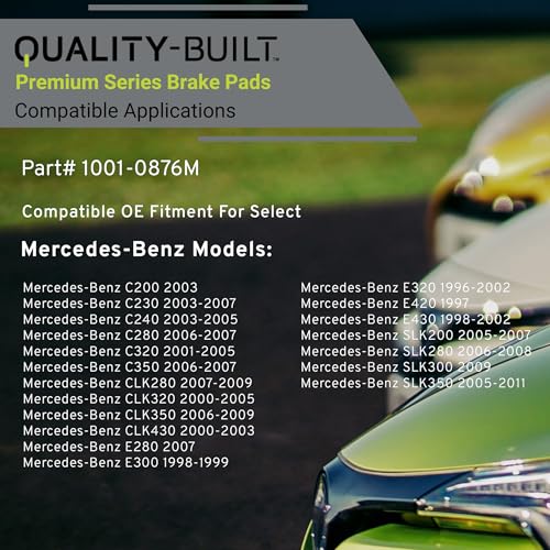 Image of QUALITY-BUILT Rear Semi-Metallic Brake Pads, Premium 1001-0876M, Compatible with 1996-2011 Mercedes-Benz (C200,C230,C240,C280,C320,C350,CLK280,CLK320,CLK350,CLK430,E280,E300,E320,E420,E430,SLK200)