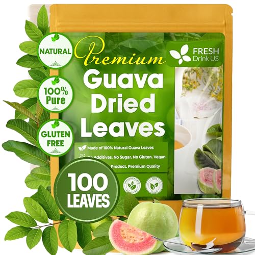 Image of FreshDrinkUS, Premium 100+ Natural Guava Leaves, Whole Dried Leaves, 100% Pure, Natural Guava Loose Leaf Herbal Tea, No Additives, No Caffeine, Vegan