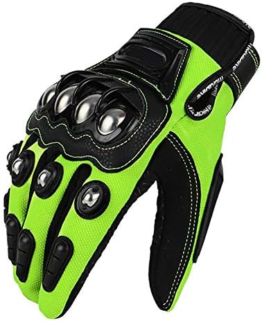 Steel Outdoor Reinforced Brass Knuckle Motorcycle Motorbike Powersports Racing Textile Safety Gloves (Green, Medium)