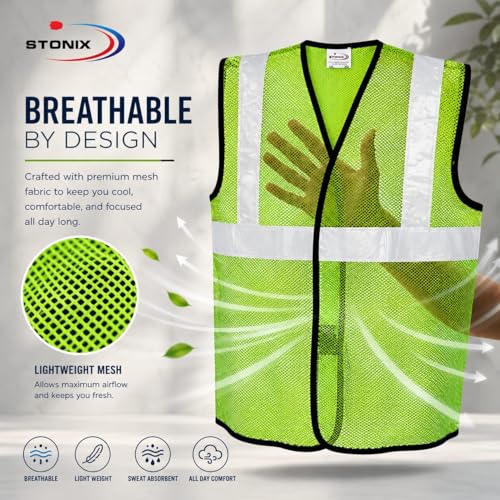 Image of STONIX Safety JacketFor Men Women With High Visibility Reflective Strips Industrial Construction Work breathable (PACK OF 5,10, ORANGE, GREEN) net Febric Material