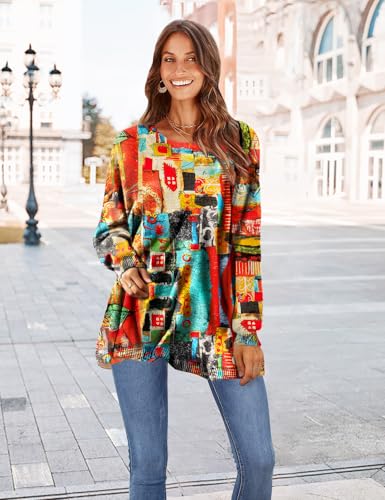 Image of YESNO Women Christmas Sweater Graphic Printed Oversized Pullover Sweaters Casual Loose Knit Tops S01