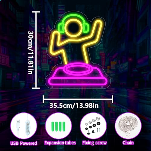 DJ Player Neon Sign for Bar, DJ Neon Light Sign for Man Cave, Dimmable LED Neon Light for Wall Decor, Reusable Light Up Sign for Boys and Girls, Neon Signs for Bedroom and Livingroom — view 3
