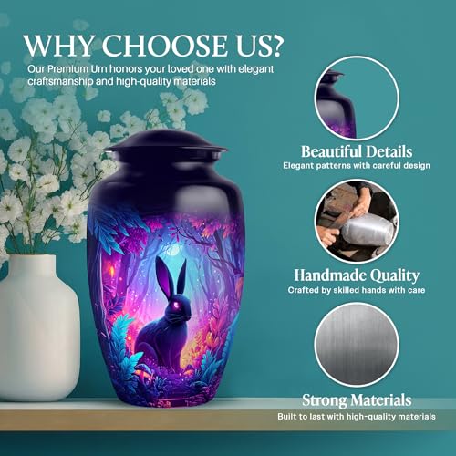 Image of Rabbit Urn - Small Keepsake Urn - Combo 3 - Large with 3 Inch Pack of 4 - Memorial Keepsakes for Ashes - Funeral Ash Urns Large - Memorial for Human Remains Mom & Dad