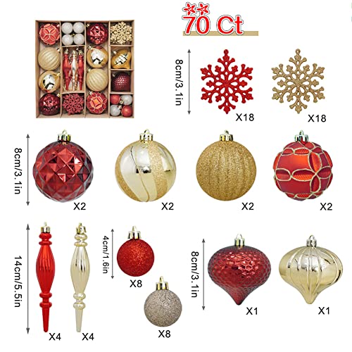 Christmas Tree Ball Ornaments Set, 70 Ct Traditional Red And Gold Xmas Assorted Ornaments, Shatterproof Decorative Hanging Ornaments For Holidays Party Decoration Tree Ornaments And Events #TOP1