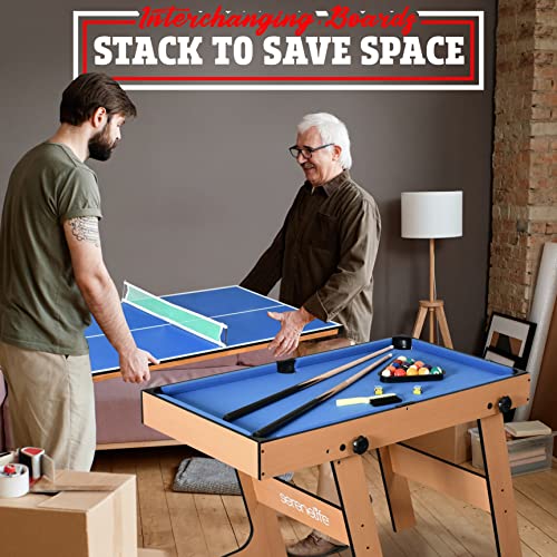 Serenelife Space Saving 5In1 Folding Multi Game Table,40”Full Size Combo Sports Arcade Game With Foosball Soccer,Ping Pong,Pool Billiards,Bowling & Shuffleboard Set,Wood Construction For Play Rec Room #TOP5