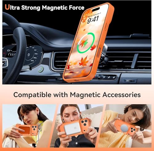 Image of Elzzi for iPhone 17 Pro Max Case Compatible with MagSafe, Built-in Adjustable Camera Guard Kickstand, Translucent Matte Anti-Fingerprint Heavy Duty Shockproof Phone Cover - Cosmic Orange
