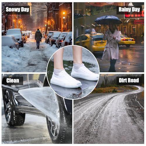 4 Pcs Schuhüberzieher Wasserdicht, Schuhüberzieher Rutschfest, Einweg/Mehrweg Latex-überschuhe mit, überzieher Schuhe für Regen,Schneetag,Wüstenstrand,Schlammige Straßen