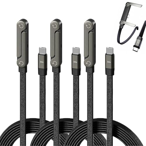 Image of 2-in-1 Invisible Holder Charger Cable - 240W Fast Charging Cord with Built-in Phone Stand, Multi Charger Cord with TypeC Multi-Angle Adjustable Stand, for Smartphones (Type C-Type C, 3pcs)