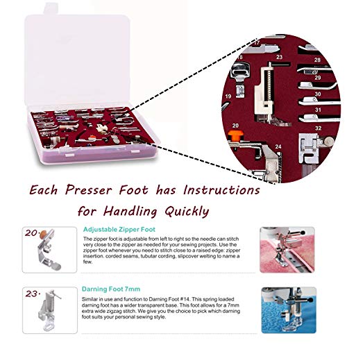 Windman 32Pcs Sewing Machine Presser Feet Set Include Instructions And Deluxe Package For Brother Singer Janome Babylock Low Shank Sewing Machine Use #TOP2