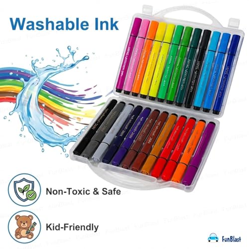 Image of FunBlast Washable Watercolor Pens Set - Colouring Kit Art Markers Colour Sketch Pens Set Kids Artists Sketching Drawing Materials Craft Supplies Return Gift (24 watercolor pen set)