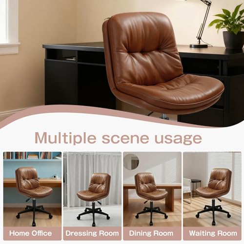 Image of Office Chair, Ergonomic Desk Chair with Padded Cushion & Backrest, Adjustable Height & 360 Swivel, Armless Task Chair for Home Office, Computer Desk & Vanity Brown 1