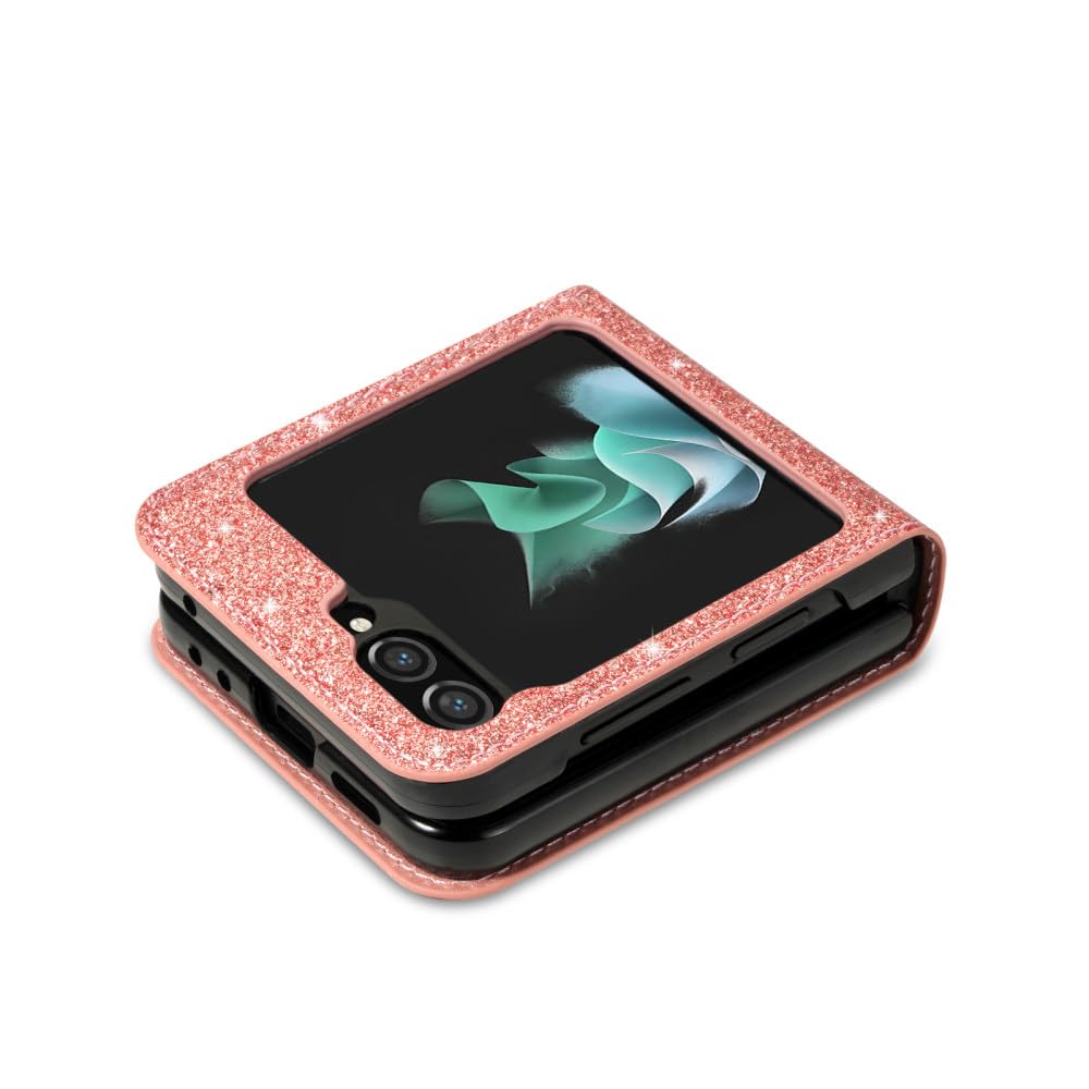 Dla Flip5 Flip4 Flip3 5G Glitter Bling Protection Etui na telefon do Samsung Galaxy Z Flip 5 4 3 5G Portfel z uchwytem na karty Skórzana osłona, fioletowa, do Galaxy Z Flip 4