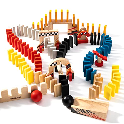 Dorjee Domino Rally Game Set, 115Pcs Wooden Dominoes With Machines For Kids Age 4-8, Bulk Dominoes Racing Tile Games With Storage Tray And Bags #TOP3