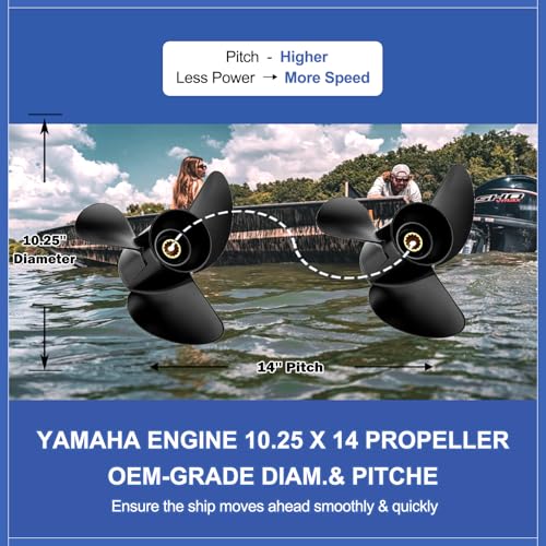 Image of 10.25 x 14 /15 /16-G Polished /Black Stainless Steel Boat Outboard Propeller for Yamaha Engines 40-60,13 Spline tooth,Rh,Semi cleaver style as original ybs prop; Fit havoc duck boat, Hunting or fishing