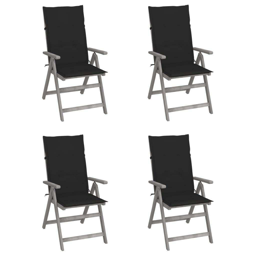 Table et chaises exterieur en bois acacia avec 4 chaises inclinables et coussins confort
