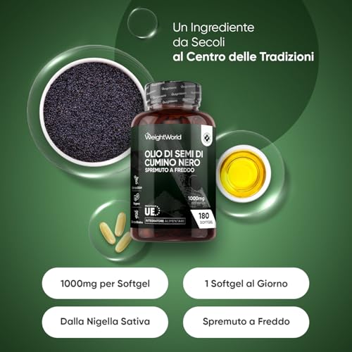 Olio di Cumino Nero Bio 1000mg Spremuto a Freddo, 180 Capsule Softgel Vegane, Cumino in Polvere da Nigella Sativa, Ricco di Omega 3, 9 e Vitamine A, Pelle, Occhi, Sistema Immunitario, Cumino Nero Bio - 2