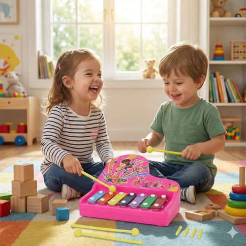Image of Asian Maharaja Musical Pull Along Xylophone for Kids | Fun Activity Toy with 2 Mallets | Colorful Learning Music Toy for Toddlers & Preschoolers | Pull-Along Playset (Multicolor - Colors as per Stock)