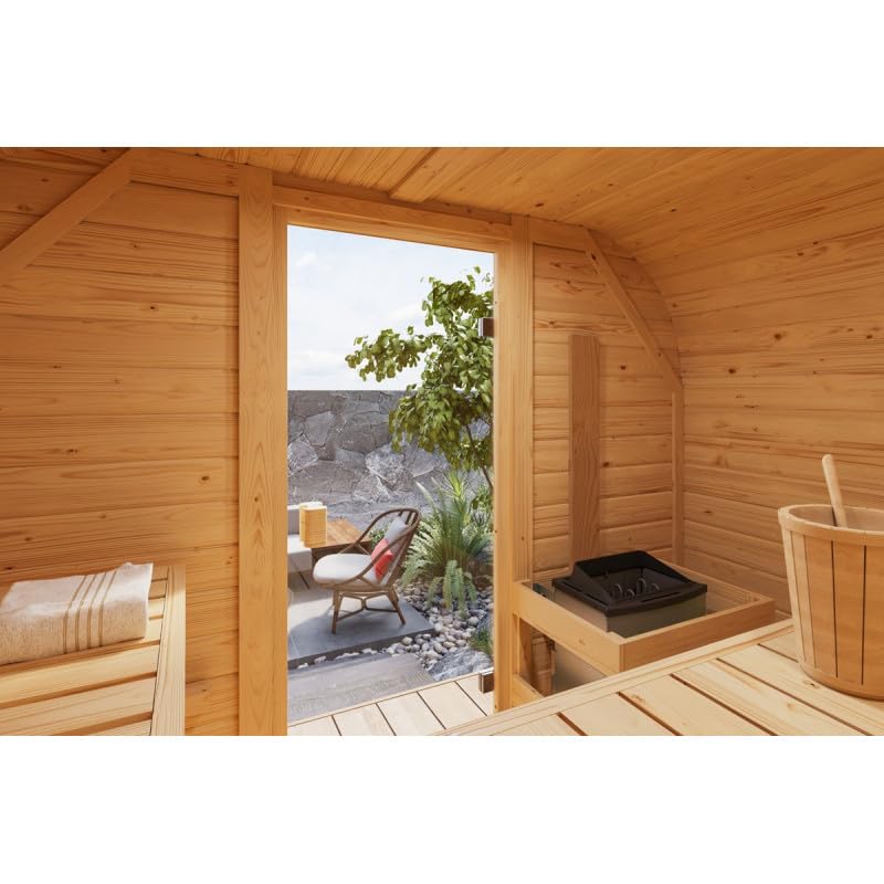Karibu Sauna Extérieur Quadro 1 Plus 4-6 Places Bois Massif 38mm 4,2m² Porte Verre Bronzé Plancher Inclus 242,5x175x205cm