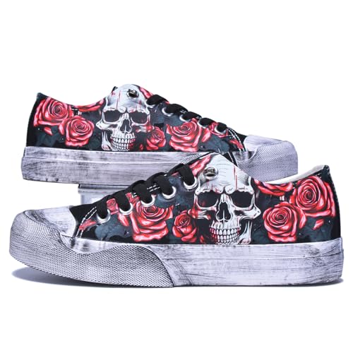 Women Gothic Skull Skeleton Canvas Sneakers Unisex Low Top Retro Punk Shoes for Streetwear, Casual Fashion Comfortable Walking or Halloween2