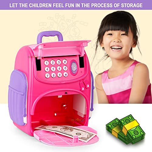 Image of zest 4 toyz ATM Piggy Bank Money Saving Bank for Real Money Cash Coin School Bag Musical Money Safe for Kids Girls Piggy Savings Bank with Finger Print Sensor (Pack of 1) Multicolor