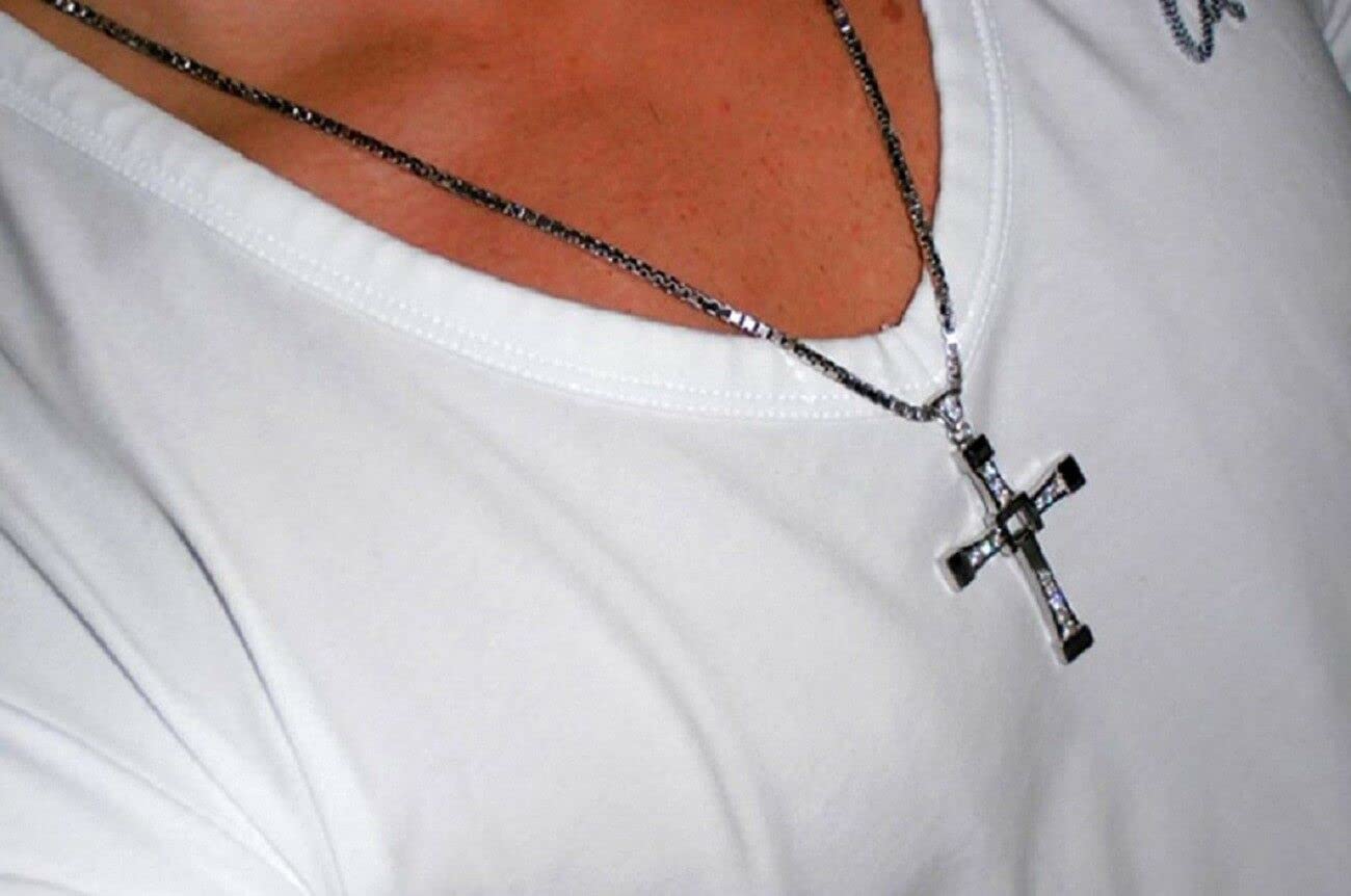 Collana con ciondolo a croce in acciaio inox, gioiello in argento, Acciaio inossidabile
