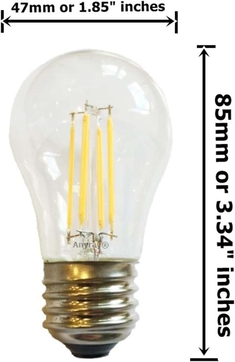 Anyray 2-Bulbs LED A15 (40-Watts Equivalent) Cool White Light Universal E27 / E26 Medium Base CW