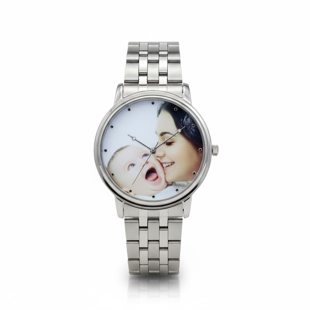 Reloj grabado con foto personalizada para hombre, regalo personalizado para tu marido, acero inoxidable plateado, reloj a juego para parejas, foto conmemorativa de bricolaje, para tu esposa o novio.