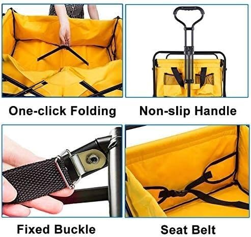 VejiA Bollerwagen, zusammenklappbar, Stabiler Stahlrahmen, Garten, Einkaufen, Campingwagen, Strandwagen, Familien-Reisewagen für draußen, mit 4 Stran – Bild 5