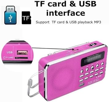 L-938 Şarjlı Taşınabilir FM Radyo | Dijital Ekranlı | USB/TF/SD/AUX Destekli | BL-5C Bataryalı Cep Radyosu (Macenta)