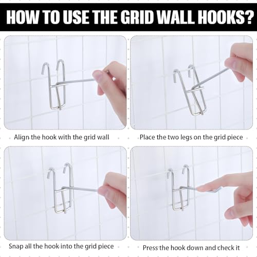 Moxweyeni DD-MOXWEYENI-1128 4 Inch Grid Wall Hooks 25 Pcs Grid Wall Panel Hooks Store Garage Wall Mount Organizers Storage Silver Grid Wall Display Hooks And Hangers thumb #3