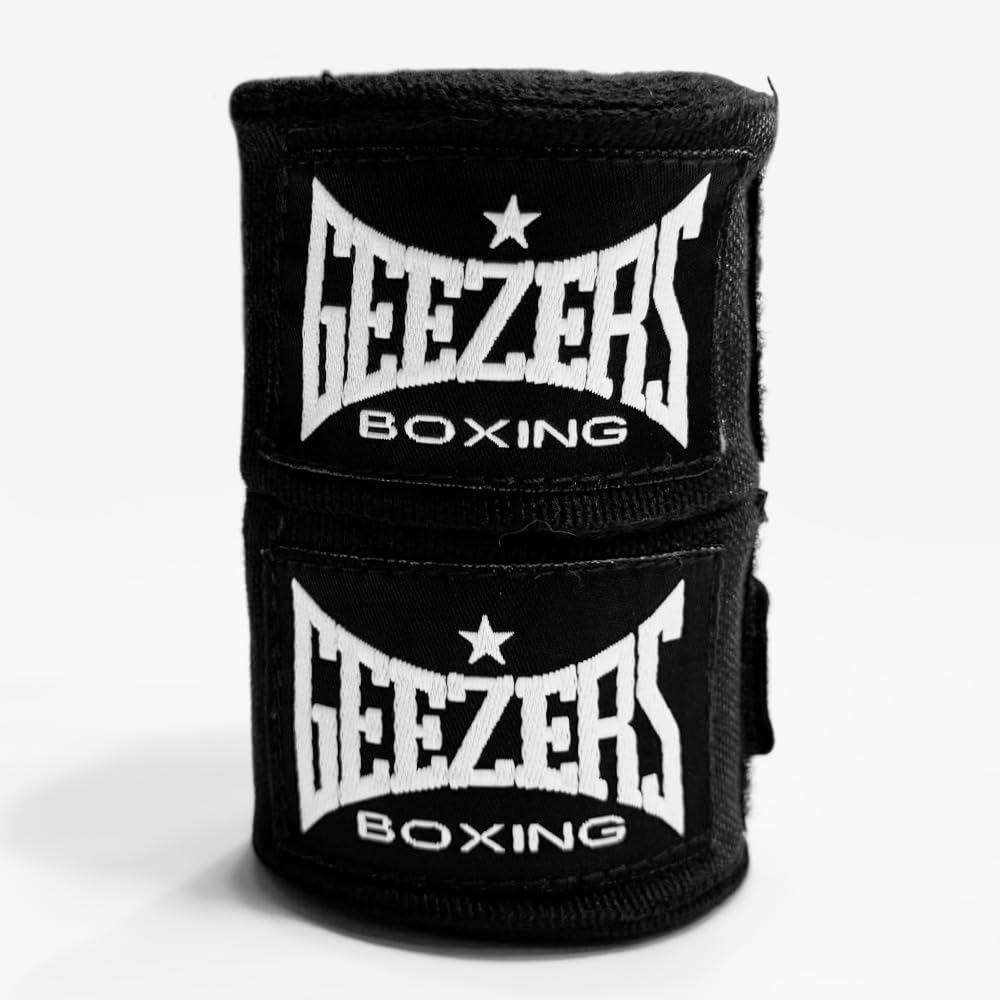 Geezers Mexican Hand Wraps (Pack Of 10) - Durable & Elastic with Thumb Loop & Hook-and-Loop Closure for Secure Fit (Black, 4.5m)