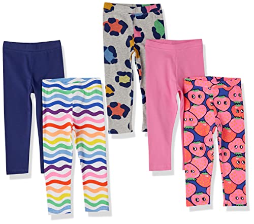 Amazon Brand - Spotted Zebra Girls' Leggings, 5-Pack Rainbow Berries, Large