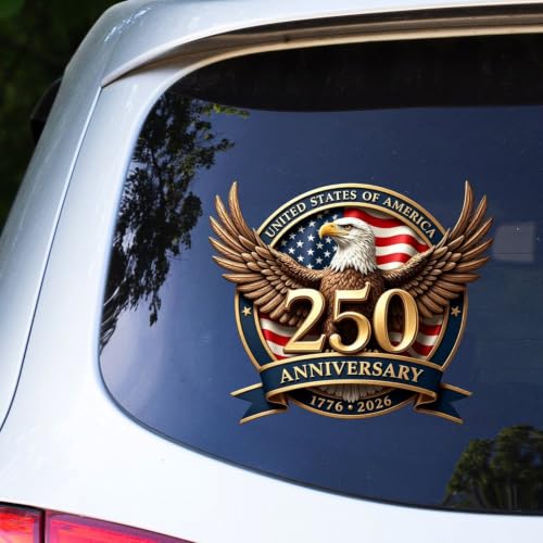 Image of 2pcs 250th Anniversary USA Car Decal Sticker Patriotic 4th of July | 1776-2026 Vinyl for Car, Truck, Window, Laptop, 250 Years American Independence Bumper Stickers 10 inch