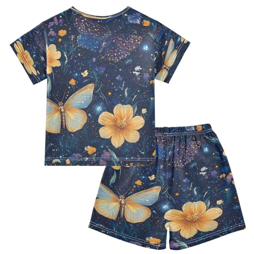 senya Short Sleeve Pajamas Sets Summer Cotton Sleepwear Yellow Flower Butterfly2