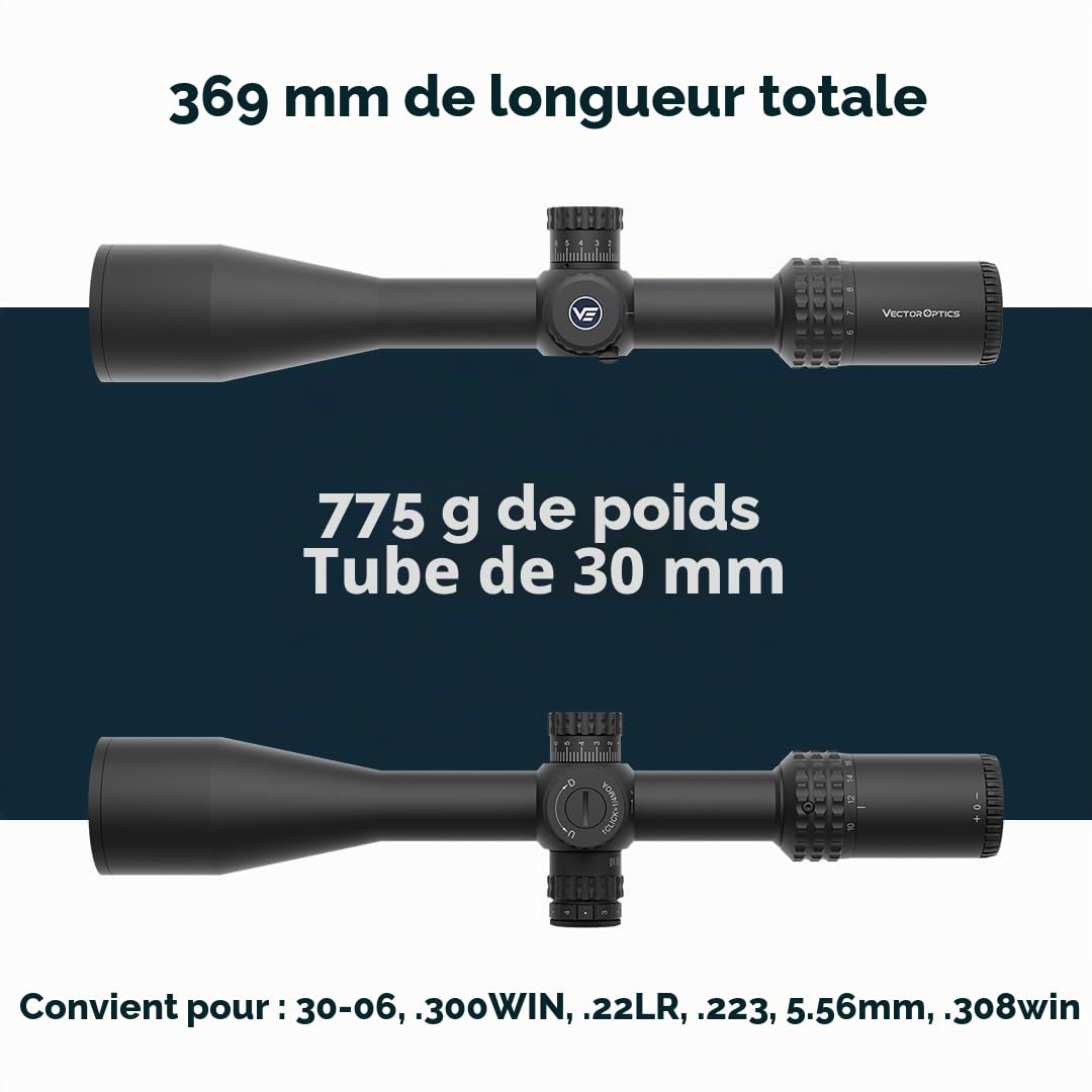 Vector Optics SCFF-57 Sentinel 6-24x50 FFP MOA Lunette de visée pour le sport, l'airsoft et la chasse, fusil à air, visière cible, lunette de visée pour fusil, Rifle Scope, nombreux accessoires